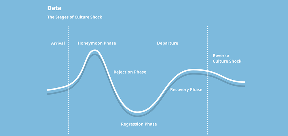 screenshot of diagram showing stages of culture shock in students